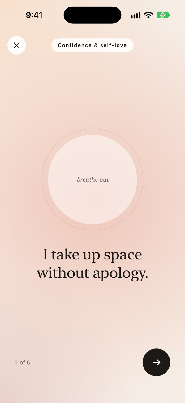 Breathing practice with a slowly growing circle